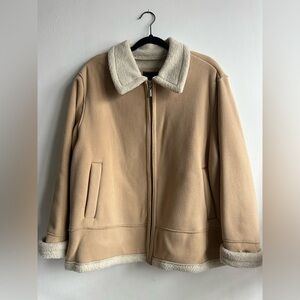 Outbrook Woman Faux Suede & Sherpa Fleece Aviator Jacket - 1X Plus Size Womens